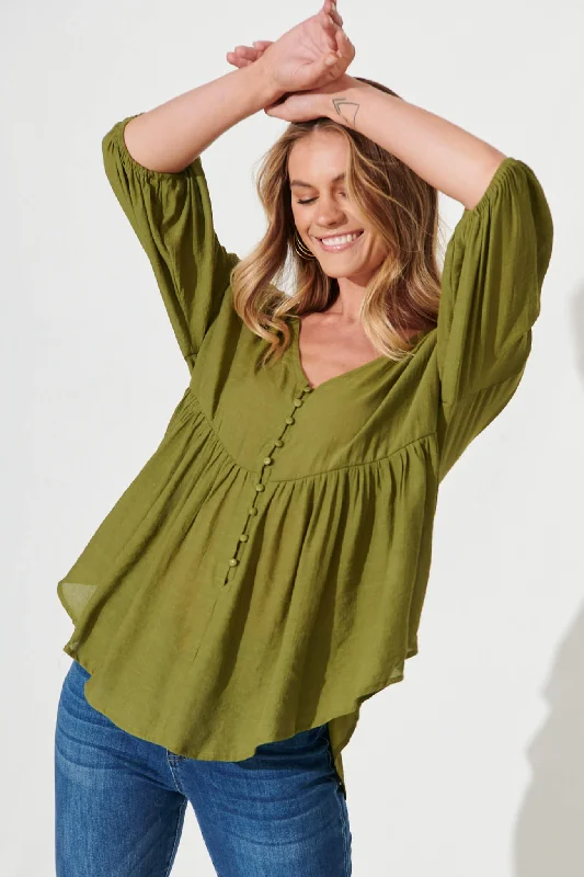 Swanson Smock Top In Olive Green