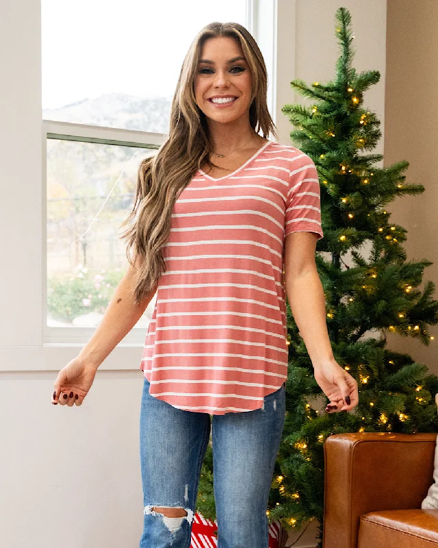 Striped V Neck Top - Ash Rose FINAL SALE