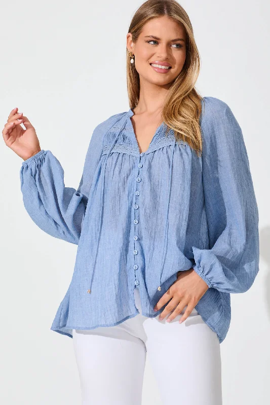 Hopeful Top In Light Blue Cotton Blend