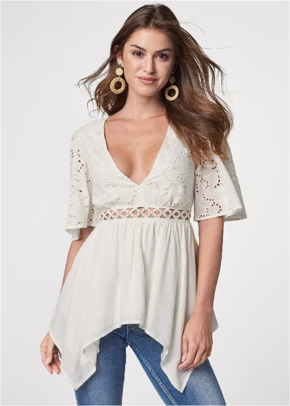 Eyelet Detail Top - White