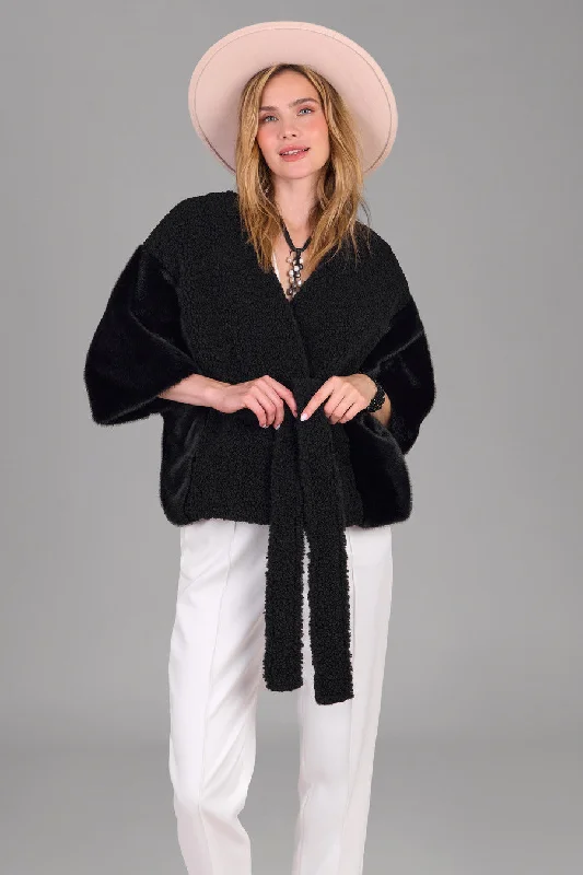 Fur Tie Front Short Kimono