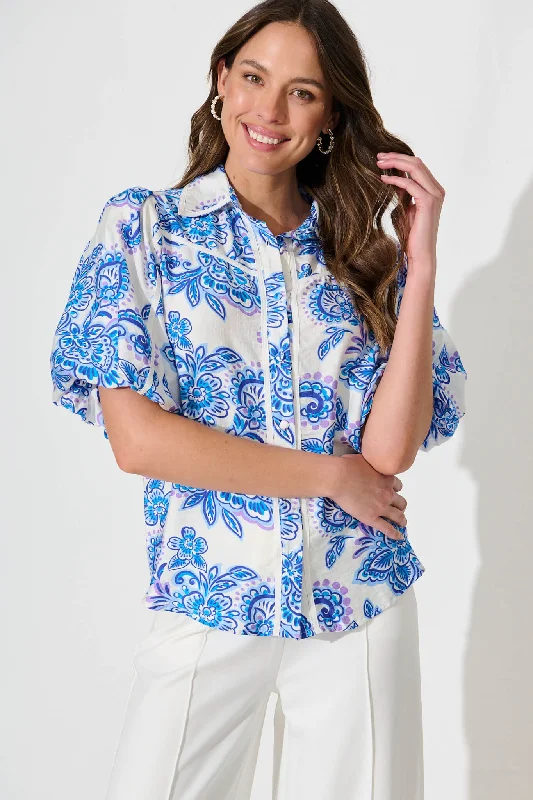 Ingelside Shirt In White With Blue Paisley