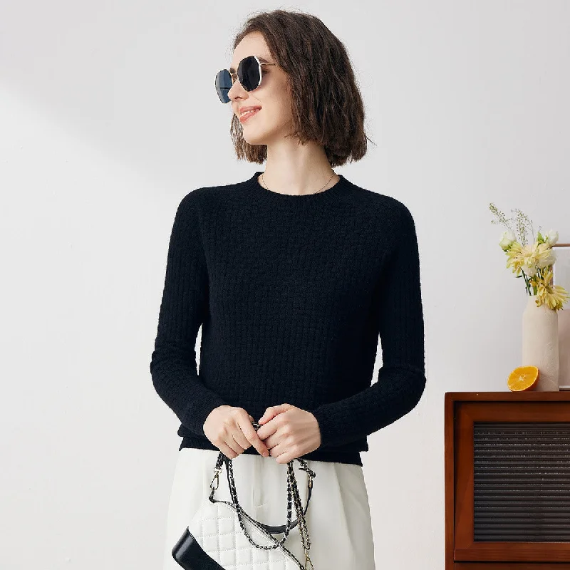 Crazy Savings 100% Cashmere Round Neck Ribbed Knit Sweater