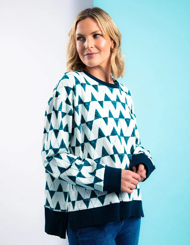 Janey Geo Crew Navy Geo Print