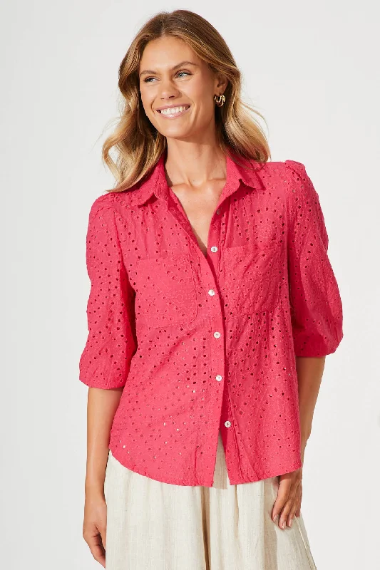 Delight Shirt In Pink Broderie Linen Blend