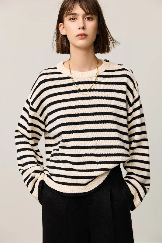 LILY Classic Horizontal Striped Crewneck Sweater