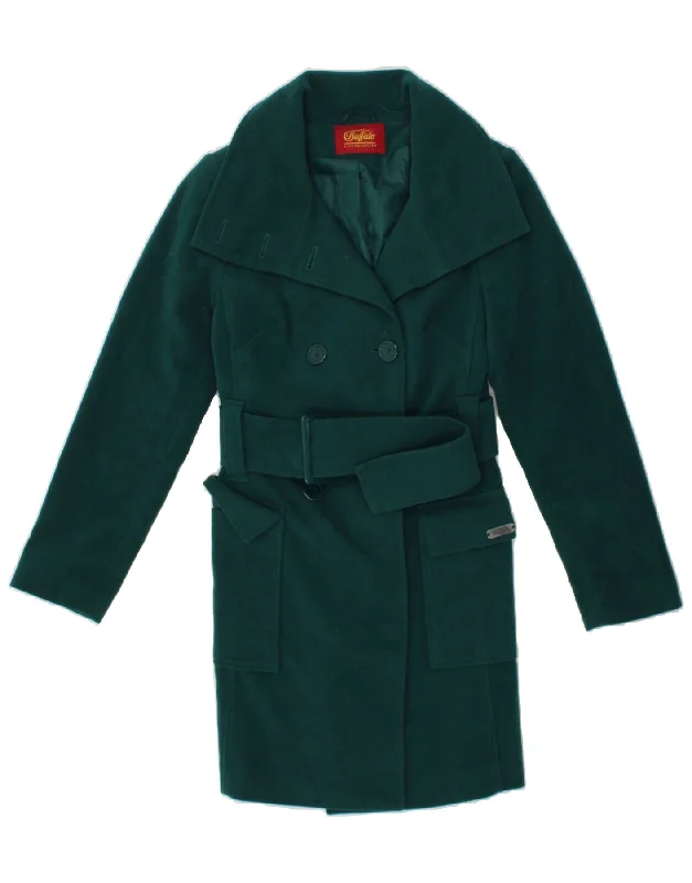 BUFFALO Womens Double Breasted Coat UK 8 Small Green Polyester