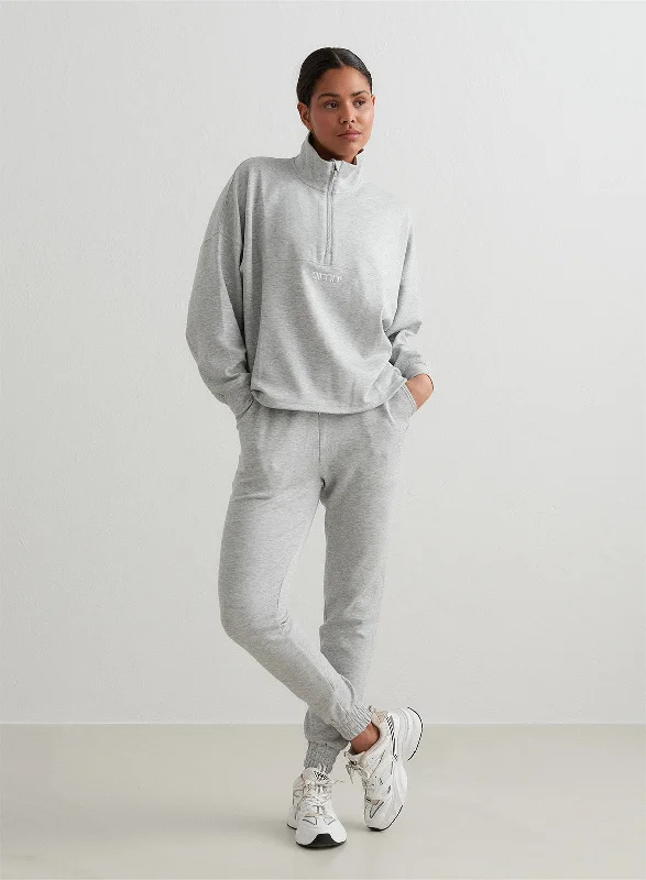 Light Grey Melange Comfy Modal Set With Half Zip Top