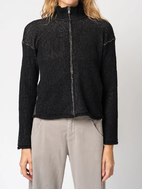 Zipped knitted jacket in two-tone ribbed