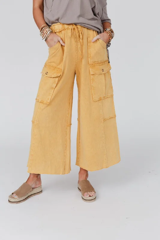 Game On Cargo Wide Leg Pant - Mustard