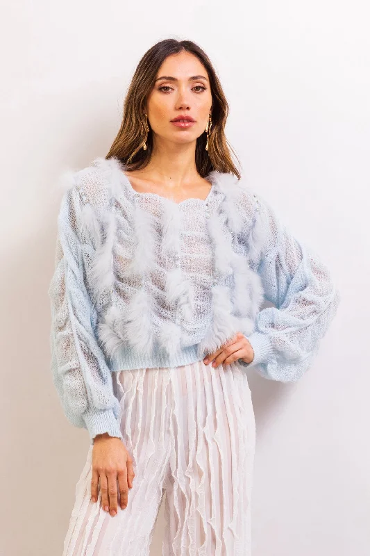 My Favor Embellished Wool Sweater in Baby Blue