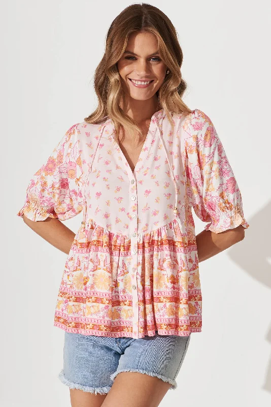 Claudine Top In Pink Floral