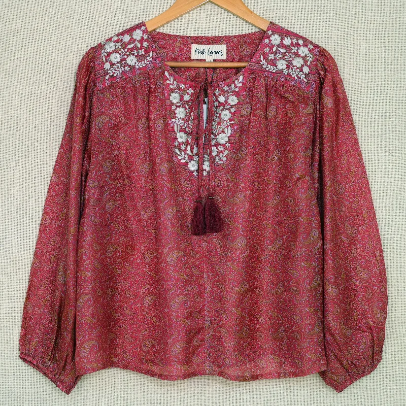 Lolita Embroidered Silk Blouse M - 041