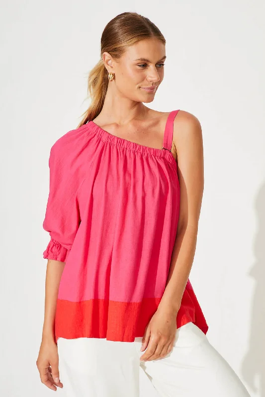 Fiery Top In Pink Linen Blend