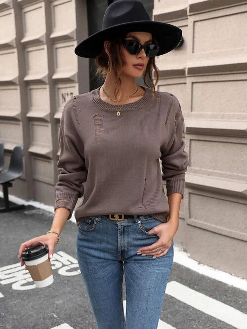 Take Advantage Cutout Round Neck Long Sleeve Sweater