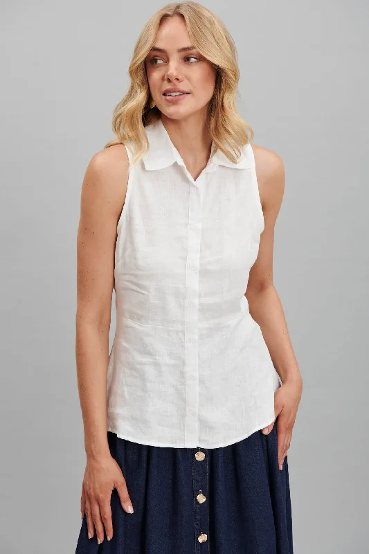 Charma Shirt In White Pure Linen