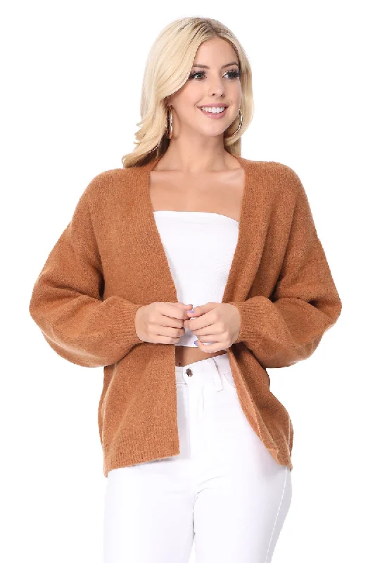 Yemak Women's Chunky Knit Long Bell Sleeve Open Sweater Cardigan MK8235