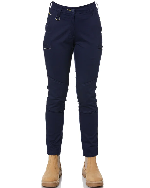 Womens Mid Rise Stretch Cotton Pants - Navy