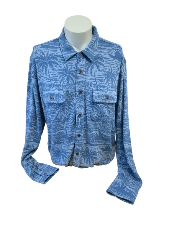 NWT Faherty Men sweater shirt blue palms XL