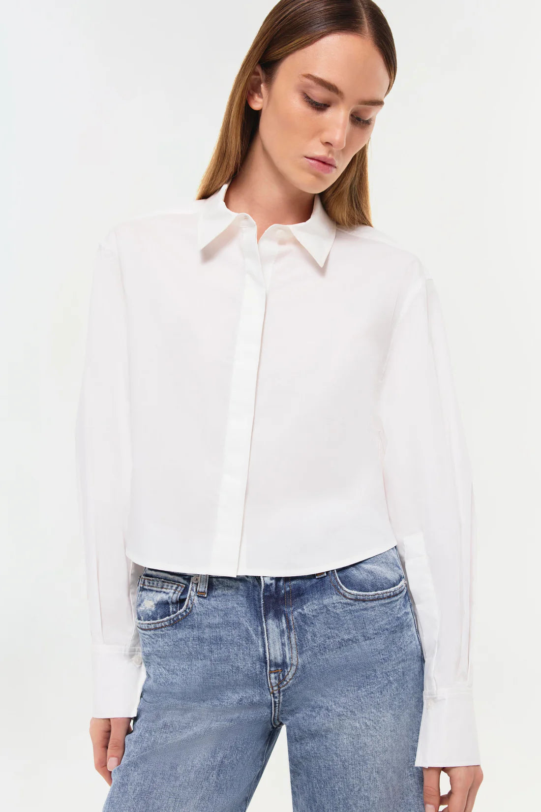 Renata Cropped Button Down Shirt White