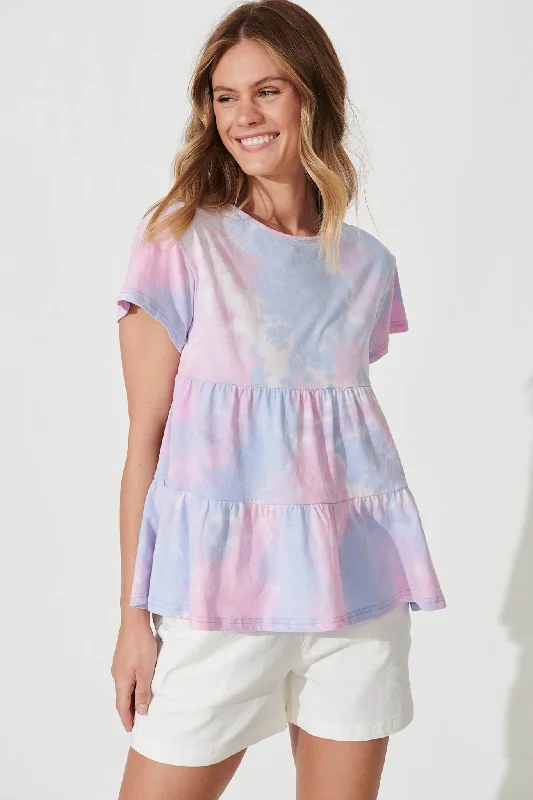 Luca Smock Top In Pink With Purple Cotton