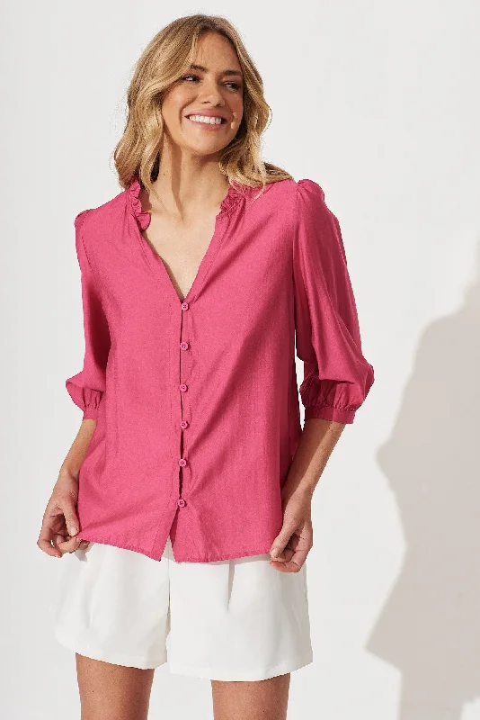 Elle Shirt In Raspberry Cotton Blend