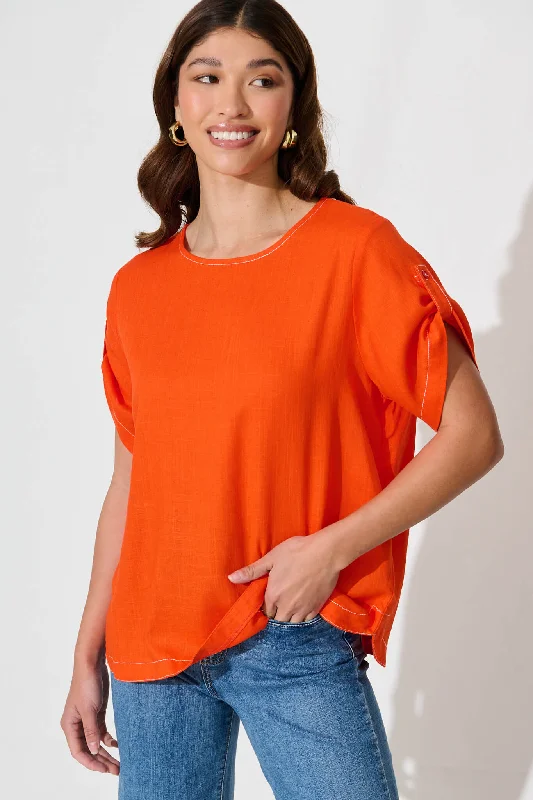 Admire Top In Orange Linen Blend