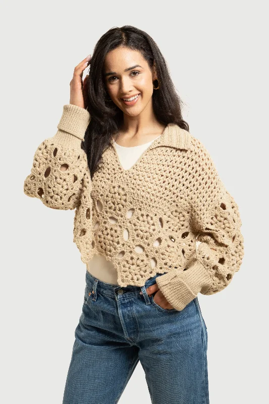 Floral Crochet Pullover Sweater