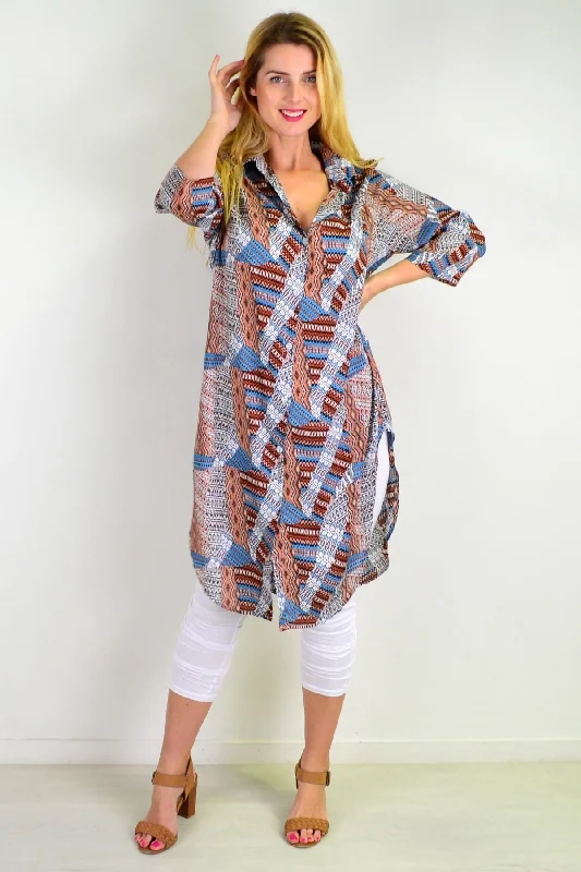 Tribal Long Button up Shirt Tunic