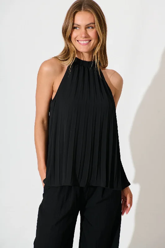 Roxie Top in Black Pleated Chiffon