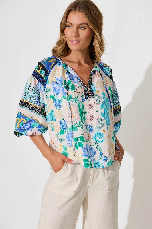 Nemy Top in Blue Multi Print