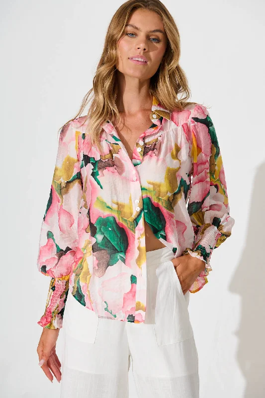 Lucca Shirt In Pink With Multi Print