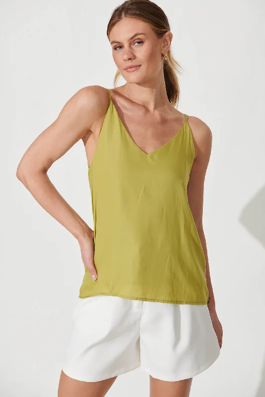 Rowland Cami Top In Olive Green Satin