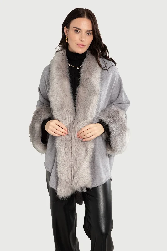 Faux Fur Kimono Bordered Trim