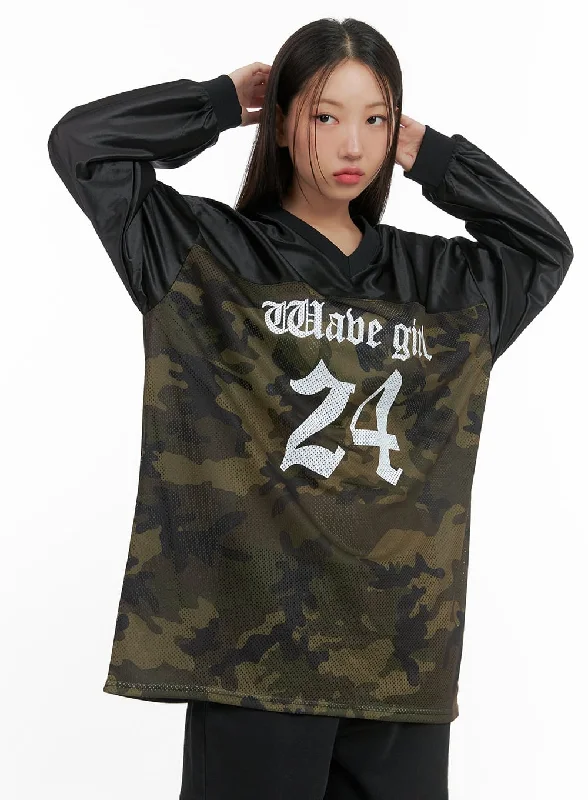 Oversized Camo Print Jersey Long Sleeve CS404