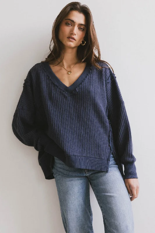 Ellis Waffle Knit Top in Navy