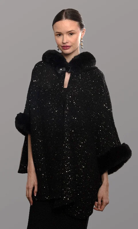 Sequin Kimono Faux Fur Hood